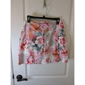 Love Life Live Floral Athletic Skort Pink Grey Drawstring Active Skirt Medium